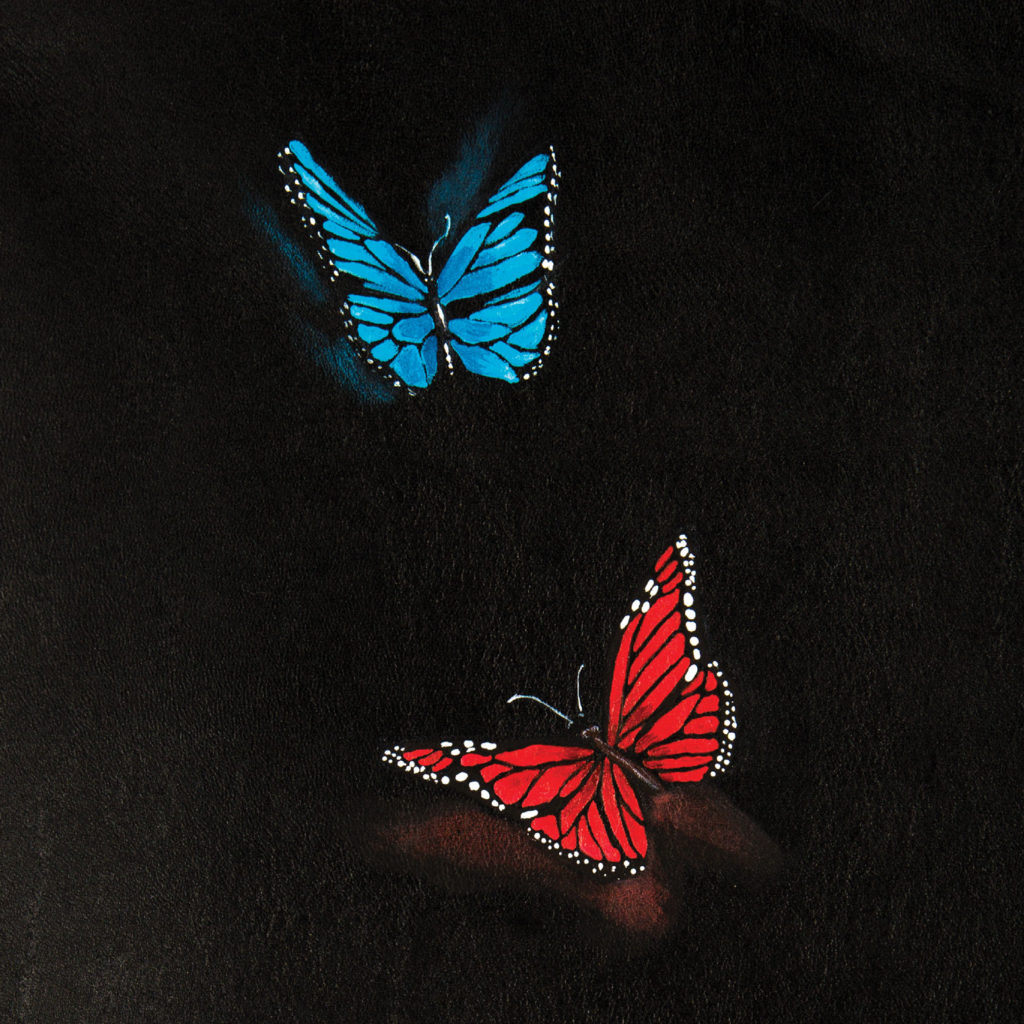 Dessin de papillons rouge et bleu